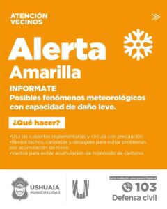 La municipalidad informa alerta amarilla por nevadas para la tarde y noche de este lunes